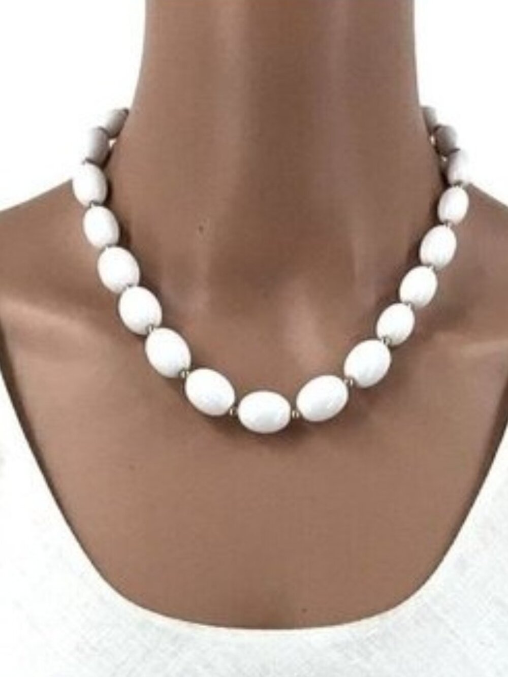 Vintage Monet Necklace White Gold Tone Beaded 18 Inch Length Womens Jewelry